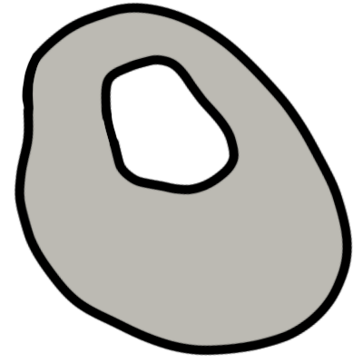  a roundish light grey stone with a roundish hole in it.
